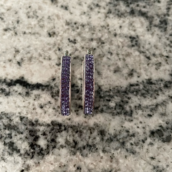 Purple Crystal Hoop Earrings - Picture 3 of 7